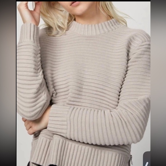 Varley Sweaters - Varley Talbert Women’s Pullover Cotton Sweater Small Cobweb Gray Zipper Rib NEW